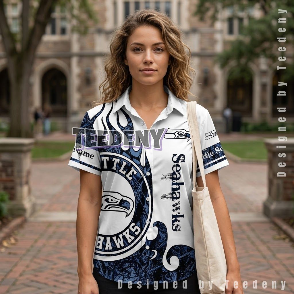 Seattle Seahawks Flame Grunge Men Hawaiian Shirt Front