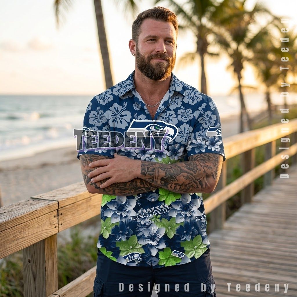 Seattle Seahawks Hibiscus Floral Hawaiian Shirt Front