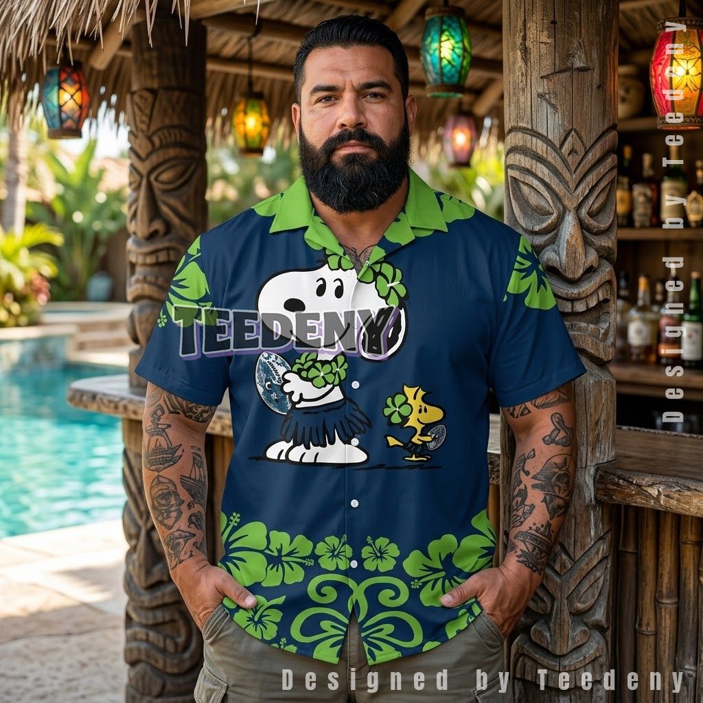 Seattle Seahawks Peanuts Snoopy Tropical Hawaiian Shirt Front