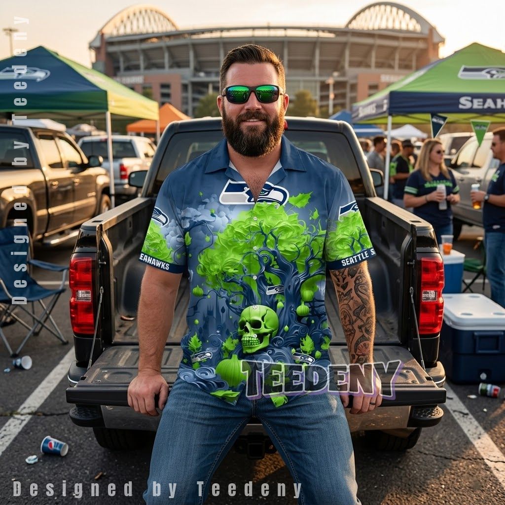 Seattle Seahawks Skull Horror Hawaiian Shirt Front
