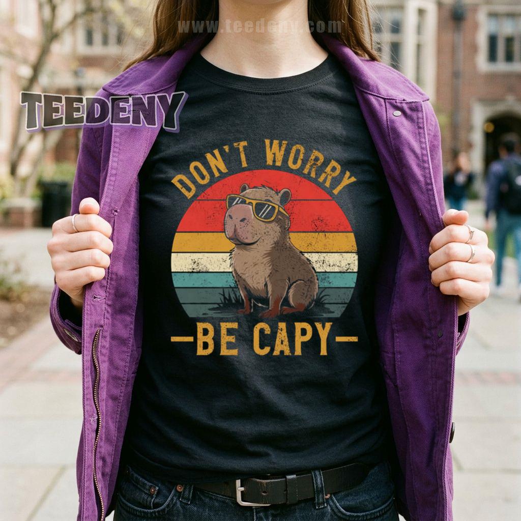 Dont Worry Be Capy Funny Capybara Vintage Retro T-Shirt